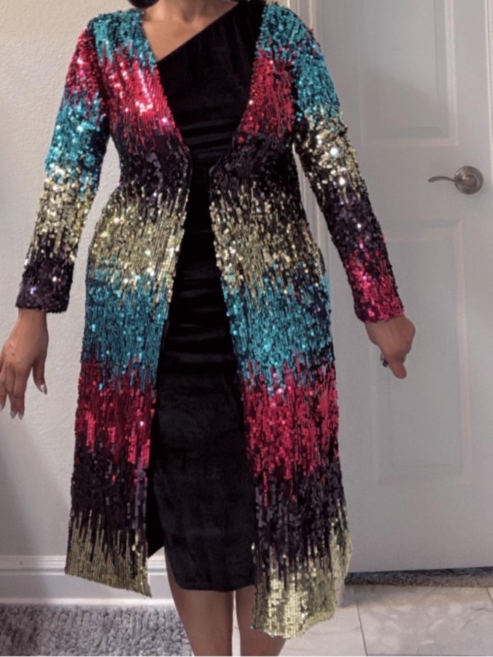 Sequin Ombre Longline duster w pockets-Multicolor